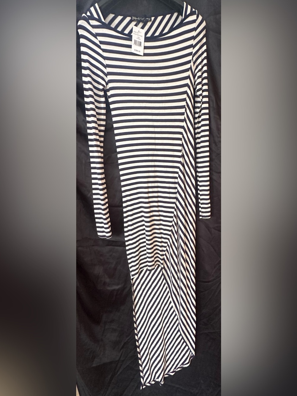 Elizabeth and James navy & White Striped Long Sleeve Hi-Low Dress